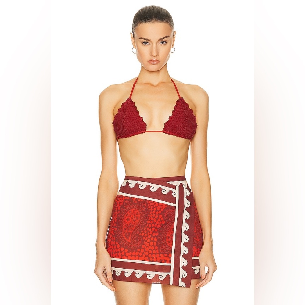 Johanna Ortiz Red Mini Skirt with Cream Trim
